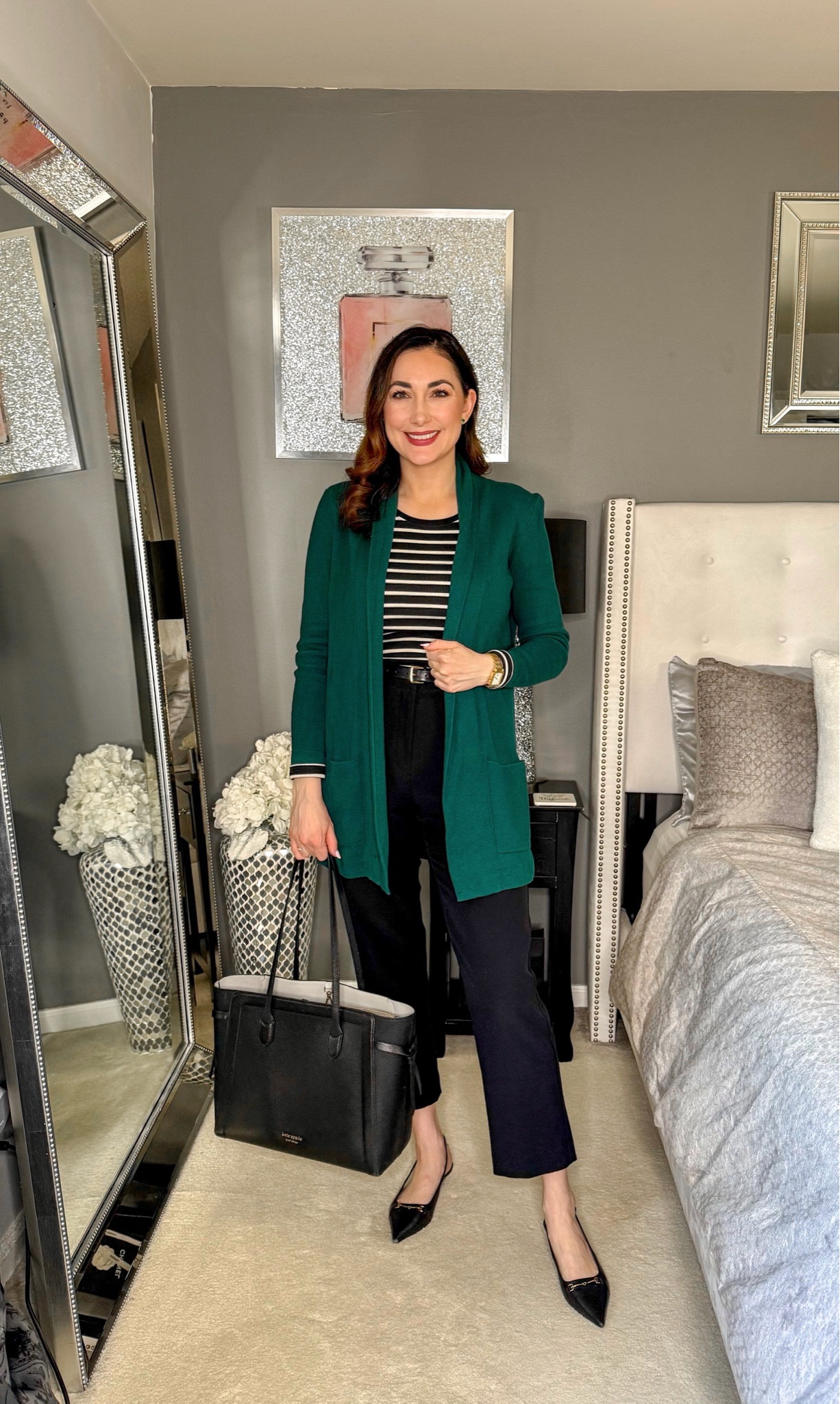 How to wear green to work 💚🖤

Green cardigan 
Black and white striped shirt size xs, TTS
Black high waisted pants size 4, TTS
Black Pointed toe sling backs size 7, TTS

Work wear 
Office outfit 
Work outfit 
Business casual 

#LTKWorkwear #LTKItBag #LTKStyleTip