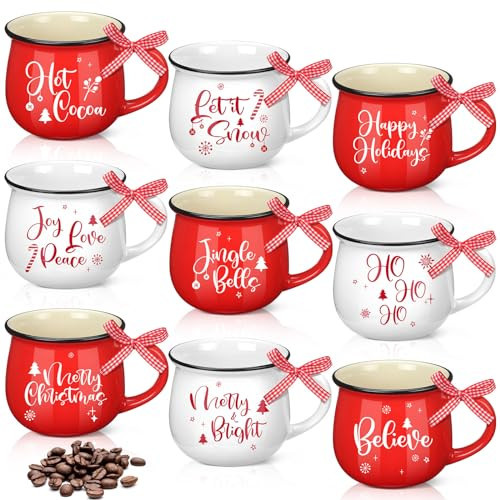 Nitial 9 Pcs Christmas Mugs Winter Mugs Christmas Mini Coffee Mug with Ribbon Holiday Coffee Cup Bulk 12oz Red Christmas Mug Christmas Ceramic Mug Gift for Christmas Decoration for Kitchen Office | Amazon (US)