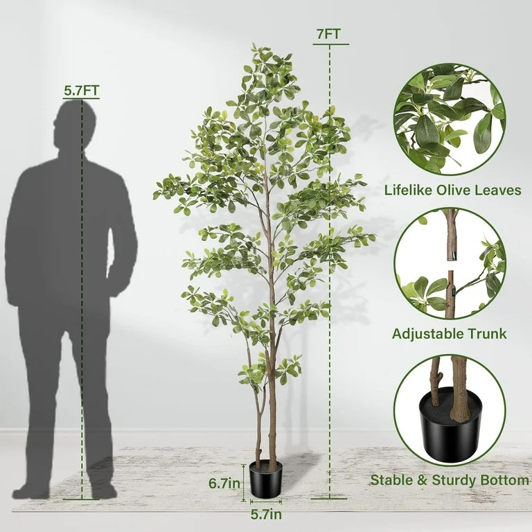 Faux Black Olive Tree 7ft, Artificial Shady Lady Tree with Natural Trunk and Realistic Leaves, 7 ... | Walmart (US)