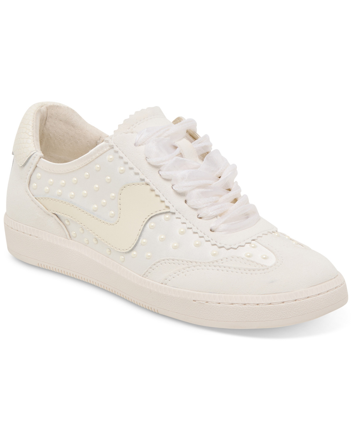 Dolce Vita Women's Notice Pearl Mesh Low Profile Lace-Up Sneakers - Off White Satin | Macy's
