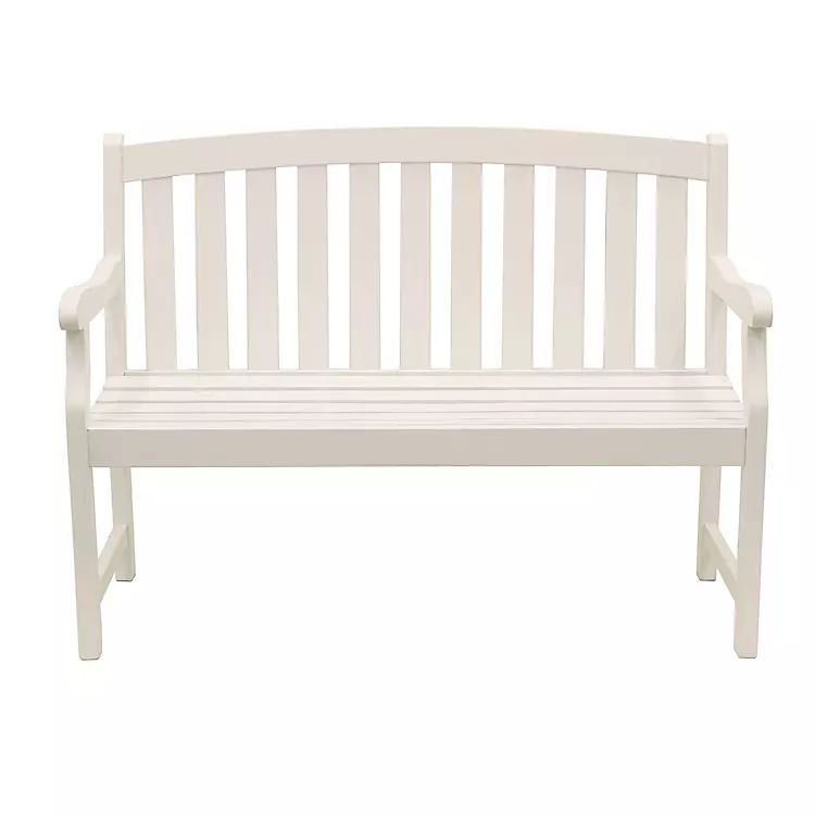 White Myles Rounded Back Outdoor Bench | Kirkland's Home
