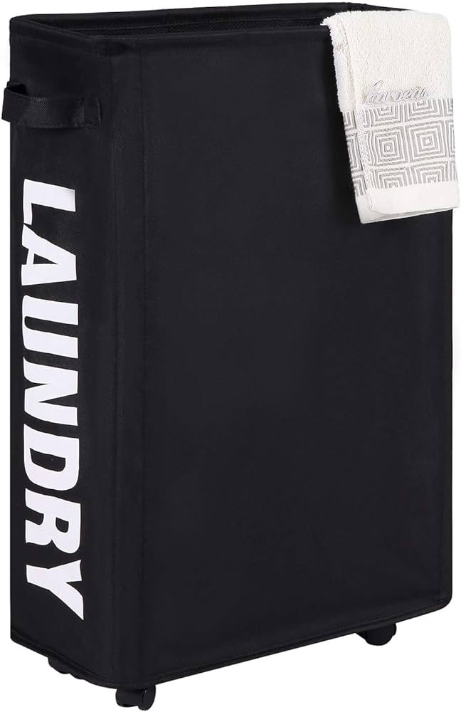 Caroeas 22" Rolling Slim Laundry Basket with Stand Foldable Waterproof Sorter and Organizer on Wh... | Amazon (US)