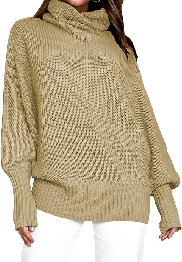 ANRABESS Womens Turtleneck Long Batwing Sleeve Oversized Casual Loose Fitting Pullover Sweater Kn... | Amazon (US)