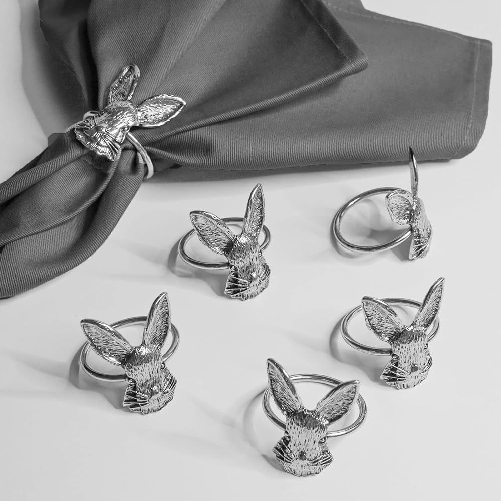 LogHog Grey Rabbit Napkin Rings Set of 6, Easter Hemp Grey Rabbit Napkin Holder Rings for Easter ... | Amazon (US)