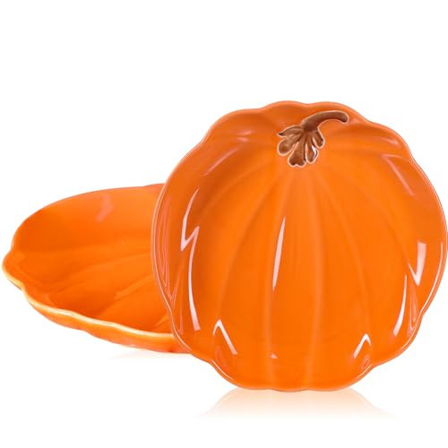 Rtteri Pumpkin Ceramic Plates 8 Inch Thanksgiving Ceramic Pumpkin Platter Fall Versatile Serving Dish for Salads Fruit Dessert Smooth Textured Dinnerware Thanksgiving Fall Table Decoration | Amazon (US)