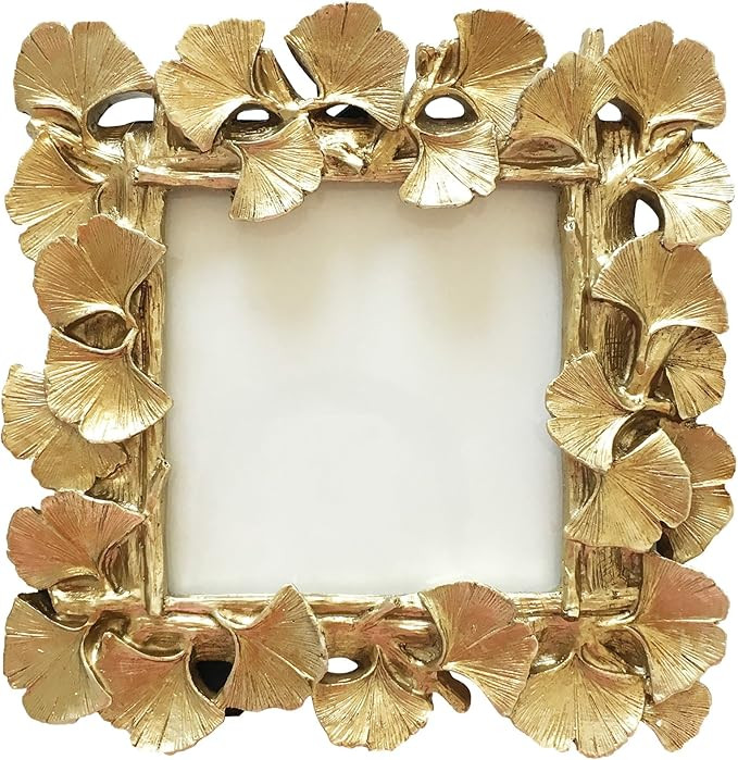 BeneAlways Ginkgo Leaves Photo Frame Polyresin Picture Frame for Photo Lovers (Gold Square) | Amazon (US)