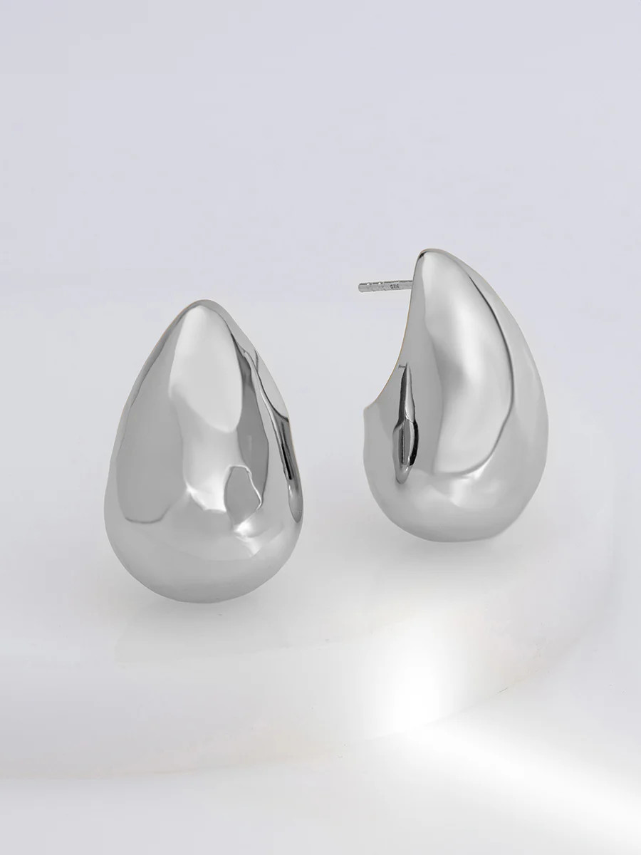Teardrop Classic Silver 30mm Stud Earrings | Wanderlust + Co | Wanderlust + Co
