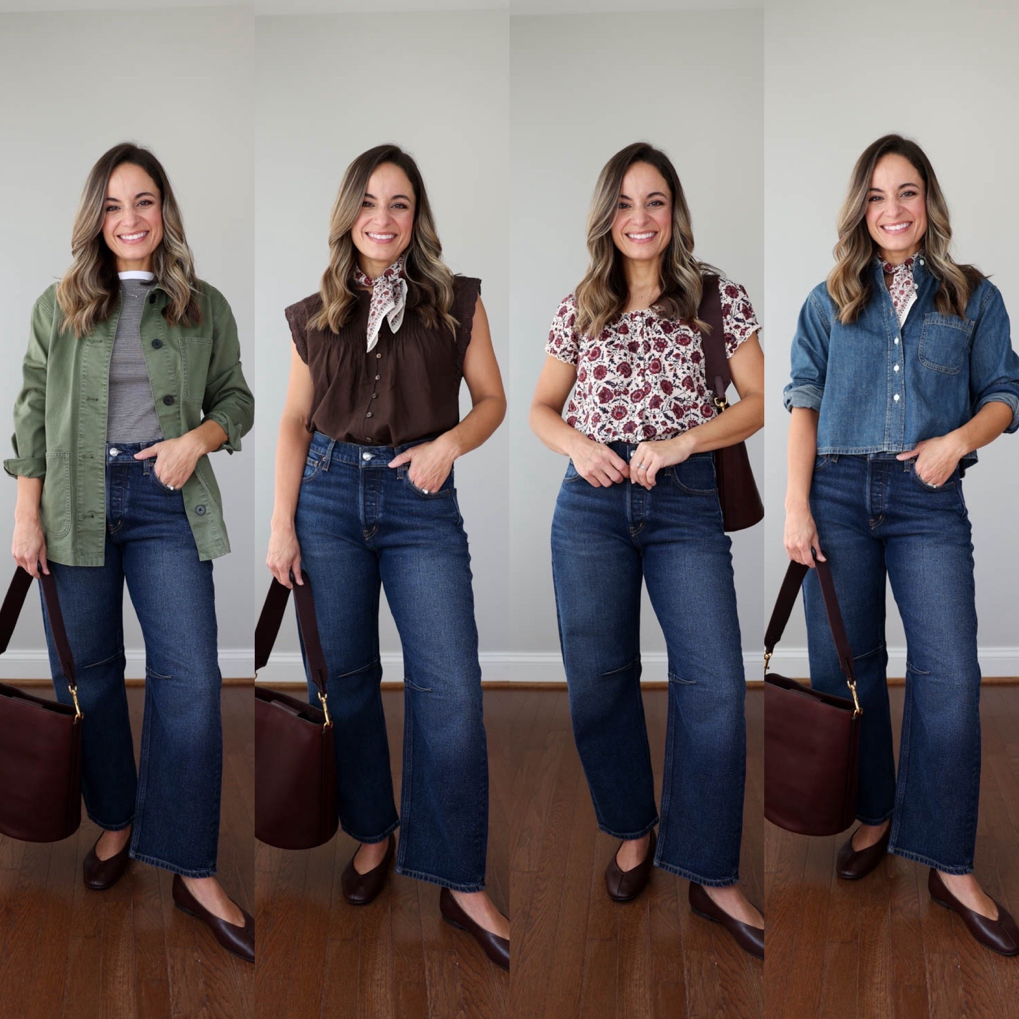 Four ways to style the Darted Barrel Jeans from Madewell for early fall! 

The jeans are true to size with relaxed fit. 10 ⅛” rise 24.5” inseam in petite 

20% off with code LTK 20 through 8/17

Darted Barrel Jeans: petite 24 in midnight stone wash 
Wide Leg Jeans: petite 25 in sunnyside wash
Floral Chateau Top: xxs in vanilla 
Brown Lace Trim Top: xxs in dark chicory
Denim Boxy Cop Top: xxs 
‘90s Envelope Tee: xxs in horizontal mini stripe 
Great Glove Flat: tts in rich burgundy 
Maren Bucket Bag in rich burgundy 
Classic Chore Jacket: xxs

#LTKxMadewell