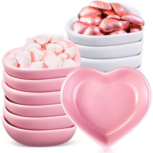 Hushee 12 Pcs Valentine's Day Heart Shaped Side Dish Bowl Ceramic Seasoning Dishes Soy Dipping Sauce Dishes Bowl for Valentine's Day Party Wedding Party (Pink, White,Solid) | Amazon (US)