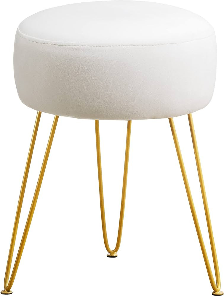 LUE BONA Vanity Stool, White Vanity Stools for Makeup Room, Round Ottoman Foot Stool, Velvet Foot... | Amazon (US)
