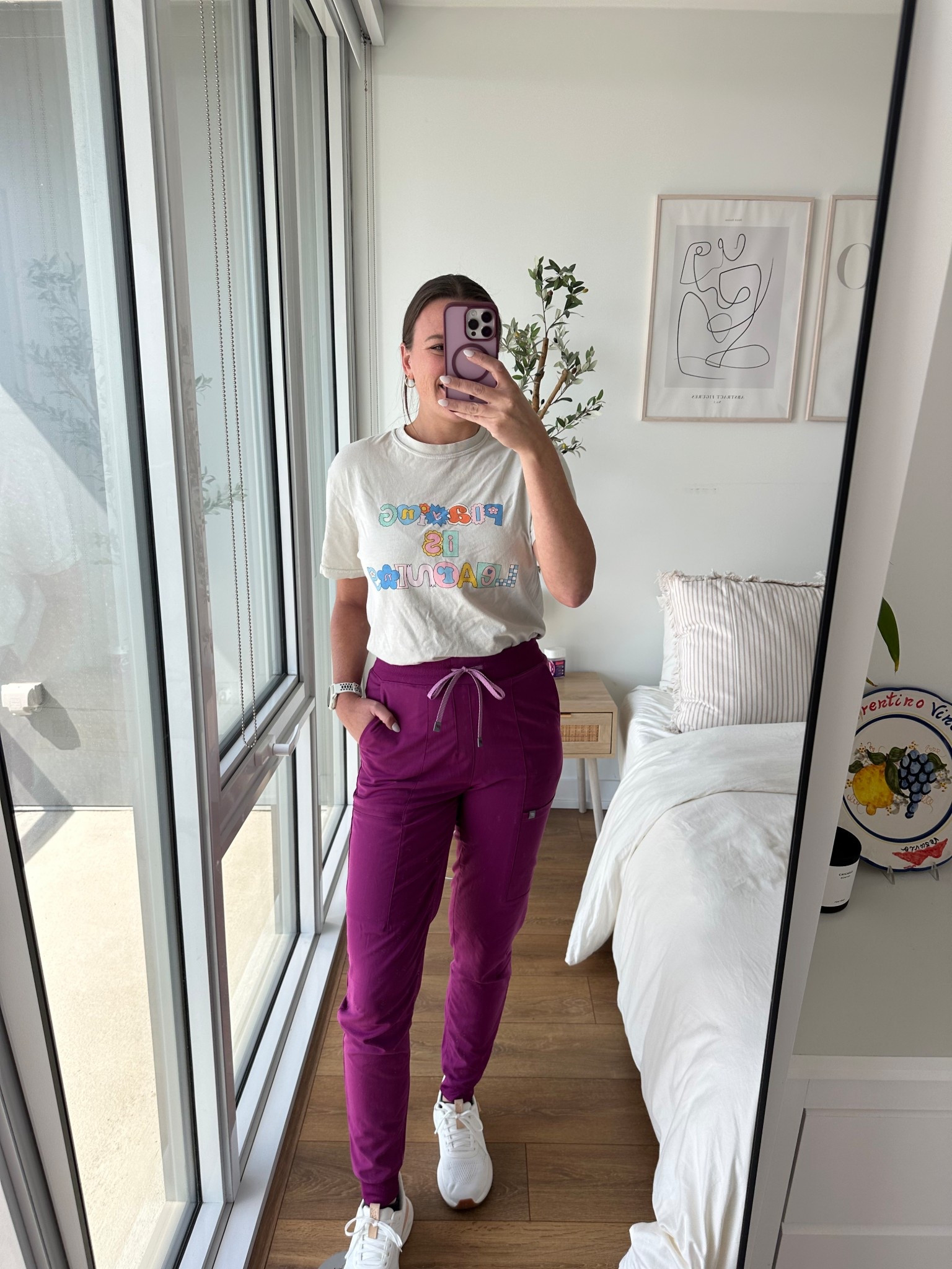 Slp OOTD: 
Playing is learning tee from emilybspeech (code ELENA10) 
Fabletics scrubs high rise on call jogger: berry blast 

#LTKKids #LTKActive #LTKBaby