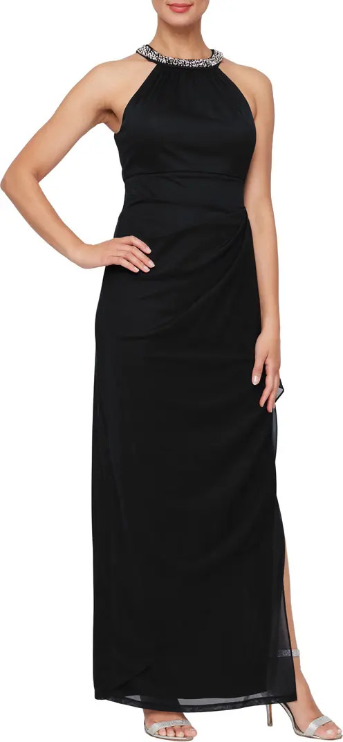 Embellished Halter Ruched Column Formal Gown | Nordstrom