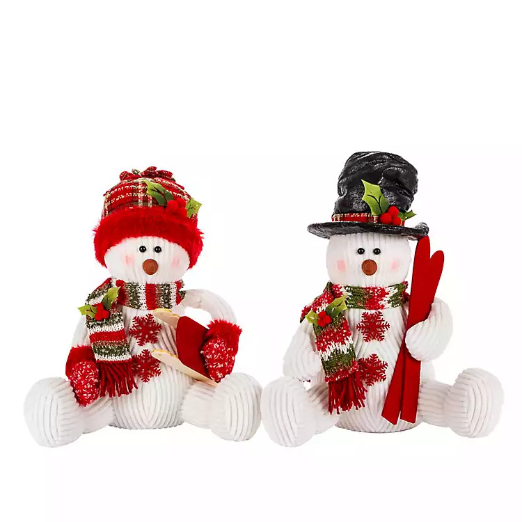 White and Red Snow Day Sitting Snowmen, Set of 2 | Kirkland's Home