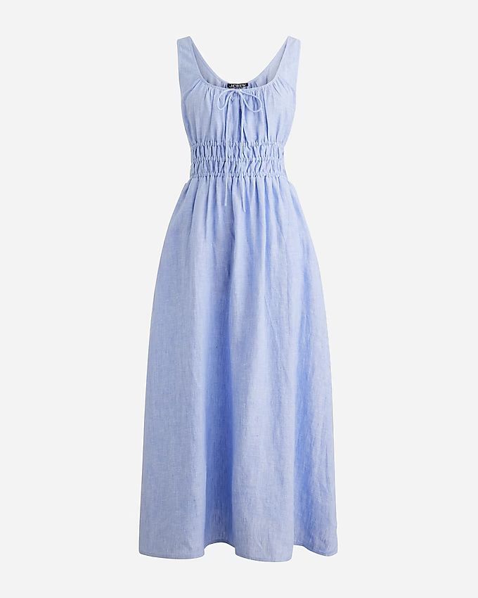 Smocked midi dress in linen | J.Crew US