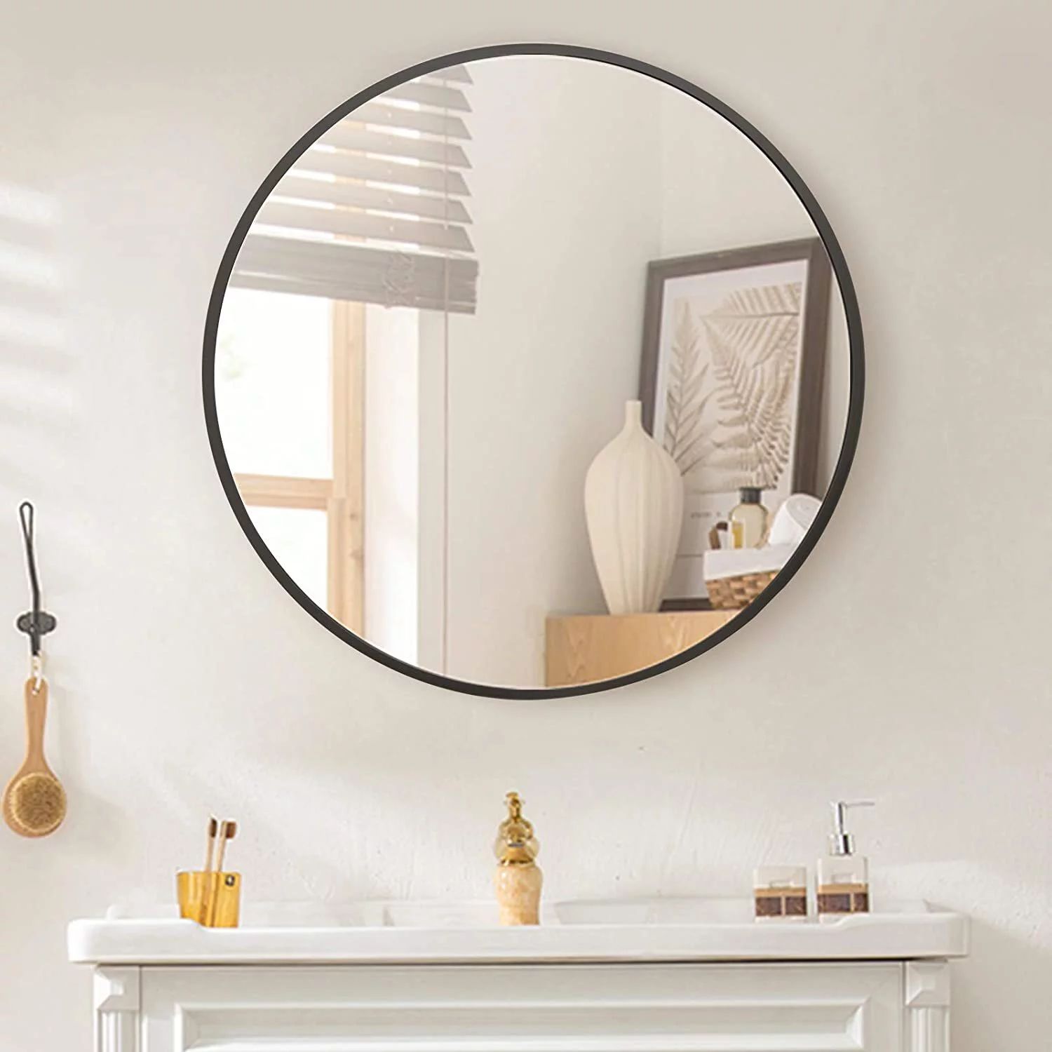 BEAUTYPEAK Wall Mirror Bathroom Mirror Wall Mounted Round Mirror with Brushed Metal Frame for Ent... | Walmart (US)