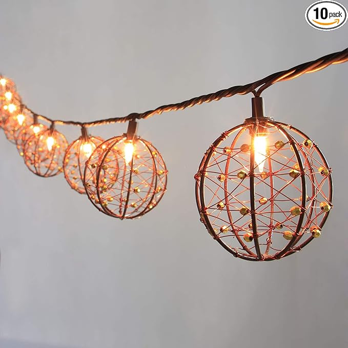 ZHONGXIN Outdoor Patio String Lights, 10 Mini Bulbs with Beaded Copper Wire Ball Style, UL Listed... | Amazon (US)