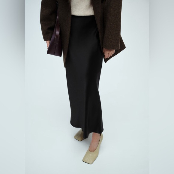 Mango Black Midi Satin Skirt size XL | Poshmark