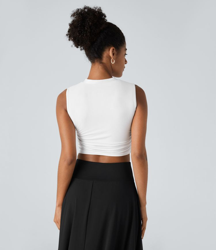 Women’s Round Neck Ruched Skinny Cropped Casual Tank Top - Halara | HALARA