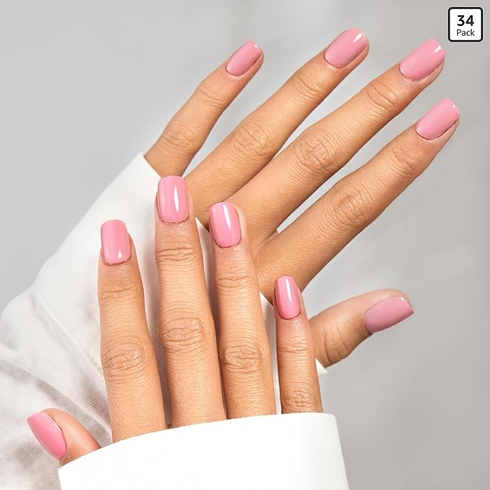 Press On Nails Short, Vneffabler Lady Pink Fake Nails Opaque Square Press ons Glue On Nails Reusa... | Amazon (US)