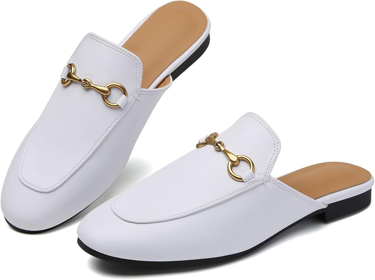 Minorsu Buckle Mules for Women Flats Round Toe Mule Backless Slides Slip On Loafer Shoes | Amazon (US)