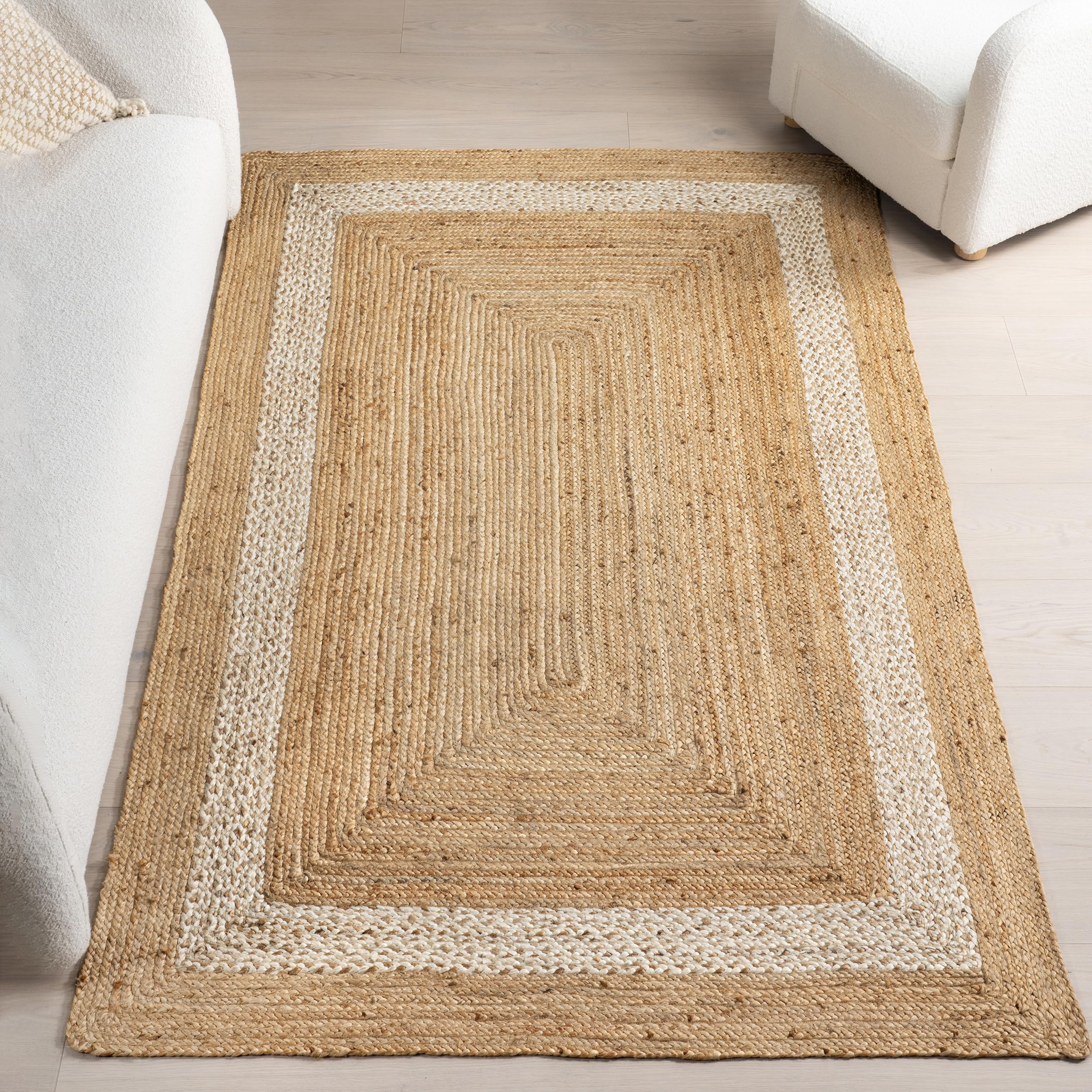 nuLOOM Louisa Jute Bordered Area Rug - 4x6 Farmhouse Natural/Ivory for Dining Room, Living Room, ... | Amazon (US)