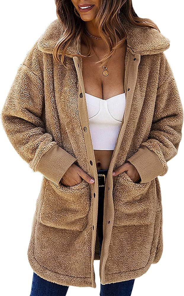 ECOWISH Women Jacket Winter Coat - 2023 Fur Fleece Long Sleeve Sherpa Faux Fuzzy Fall Teddy Fluffy Z | Amazon (US)