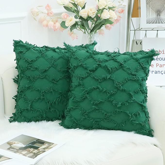decorUhome Forest Green Decorative Pillow Covers 26 x 26 Inch Pack of 2 Boho Throw Pillow Covers ... | Amazon (US)