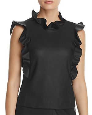 Rebecca Taylor Ruffle Faux Leather Top - 100% Exclusive | Bloomingdale's (US)