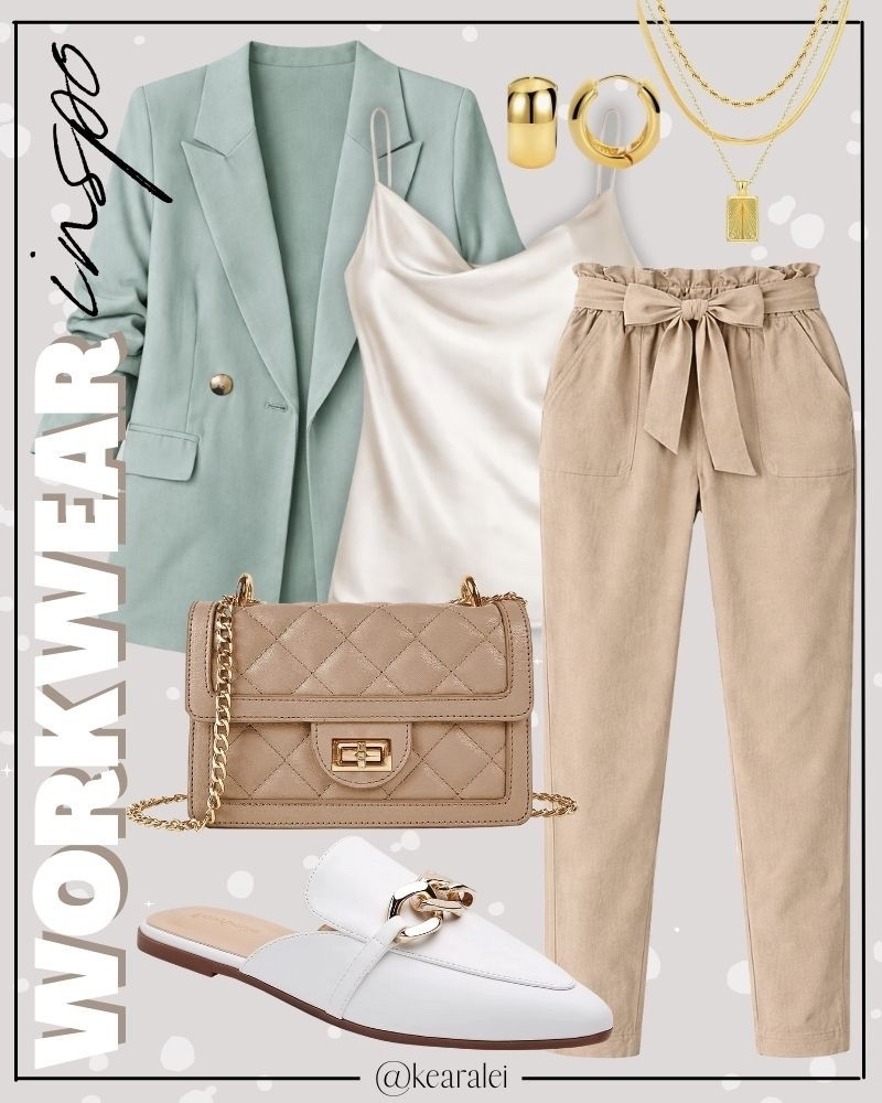 Teacher outfits spring outfits 2026 Affordable Work outfits spring work wear workwear office work clothes business casual light green blazer pistachio with ivory cream white satin silk cami and tan paper bag tie waist pants with ivory chain mules flats shoes budget friendly fashion style affordable fashion looks for less target Abercrombie & fitch bohme Amazon forever 21 forever21 express loft #workwear #workoutfit #workoutfits #teacheroutfits #teacher #teacheroutfit #affordable #budget #outfitideas #cuteoutfit
.
.
.
teacher outfits, business casual, casual outfits, neutrals, street style, Midi skirt, Maxi Dress, Swimsuit, Bikini, Travel, skinny Jeans, Puffer Jackets, Concert Outfits, Cocktail Dresses, Sweater dress, Sweaters, cardigans Fleece Pullovers, hoodies, button-downs, Oversized Sweatshirts, Jeans, High Waisted Leggings, dresses, joggers, fall Fashion, winter fashion, leather jacket, Sherpa jackets, Deals, shacket, Plaid Shirt Jackets, apple watch bands, lounge set, Date Night Outfits, Vacation outfits, Mom jeans, shorts, sunglasses,plus size fashion, Stanley cup tumbler, Work blazers, Work Wear, workwear

boots booties take over the knee, ankle boots, Chelsea boots, combat boots, pointed toe, chunky sole, heel, sneakers, slip on shoes, Nike, adidas, vans, dr. marten’s, ugg slippers, golden goose, sandals, high heels, loafers, Birkenstock Birkenstocks, 

Target, Abercrombie and fitch, Amazon, Shein, Nordstrom, H&M, forever 21, forever21, Walmart, asos, Nordstrom rack, Nike, adidas, Vans, Quay, Tarte, Sephora

#LTKWorkwear #LTKootd #LTKSeasonal