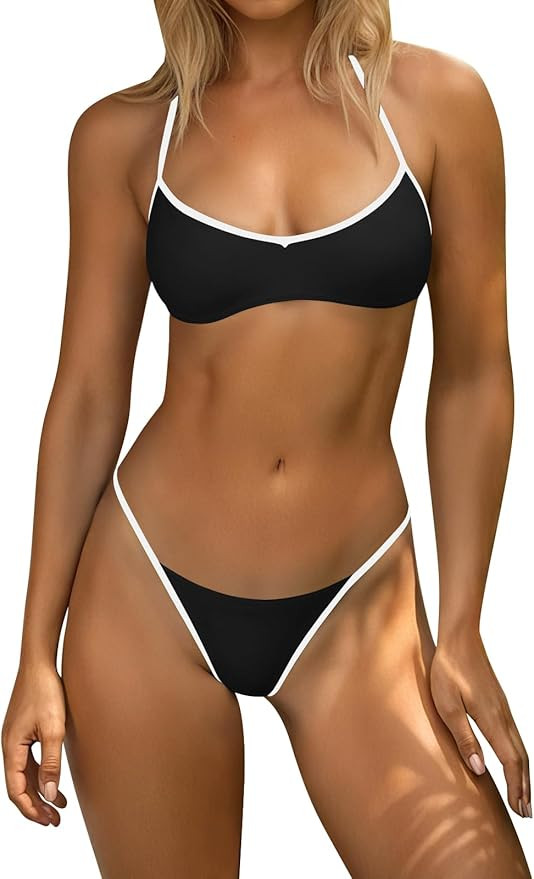 OWICA Women's 2 Piece String Bikini Set Sexy Bathing Suit with Adjustable Halter Neck and Thong S... | Amazon (US)