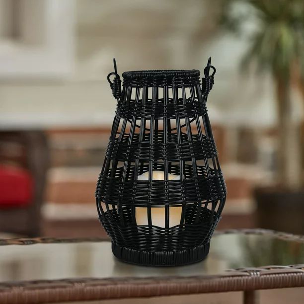Better Homes & Gardens Decorative Black Rattan Battery Powered Outdoor Lantern with Removable LED... | Walmart (US)