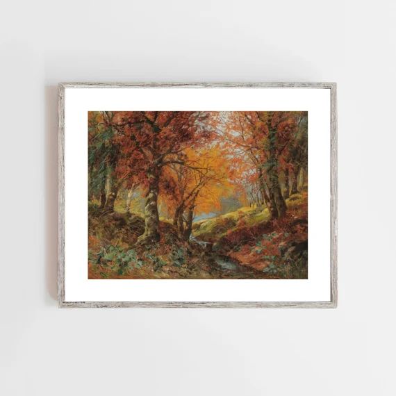 Autumn Landscape Art Print  Vintage Fall Tree Leaves Painting - Etsy | Etsy (US)
