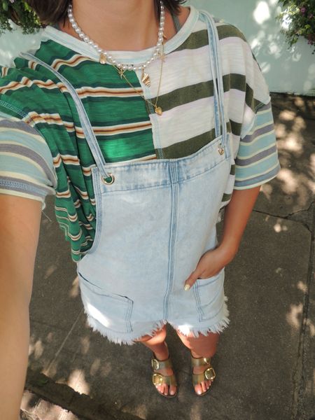 Striped tee & overalls outfit ☀️

#LTKSeasonal
