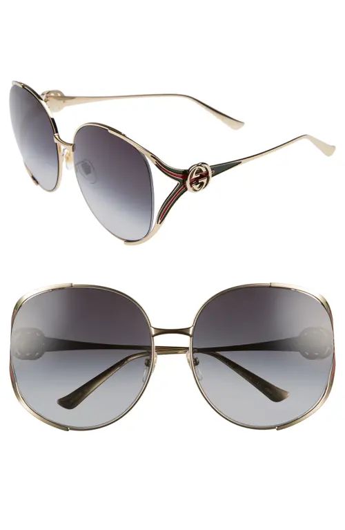 Gucci 63mm Gradient Oversize Open Temple Round Sunglasses in Gold/Red/Grey at Nordstrom | Nordstrom