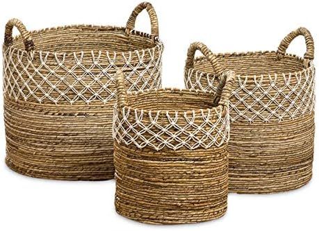 WHW Whole House Worlds Boho Romantic Lace Baskets, Set of 3, Cotton Macrame Details, Relaxed Coas... | Amazon (US)