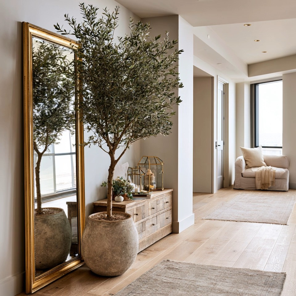 Some combinations instantly make a home feel warm, elegant, and intentional.
And one of the easiest combinations to recreate is this:
a gold frame floor-length mirror paired with an oversized indoor tree.

Whether it is an olive tree, fiddle leaf fig tree, or another oversized indoor plant, this pairing transforms empty spaces in ways people often do not realize.

The indoor tree brings softness, grounding energy, and that natural organic feeling modern homes are craving right now. At the same time, the gold frame mirror adds warmth, elegance, and a timeless luxury look that works beautifully with both modern and traditional interiors.

And then there is the magic of the mirror itself.
Mirrors visually double the space, reflect natural light, and instantly make hallways, corners, and smaller rooms feel brighter and more open.

This is why this combination works so beautifully in entryways, living rooms, hallways, dressing areas, and those awkward empty corners people never know how to decorate.

It feels peaceful.
Grounded.
Elegant.
And surprisingly simple to create.

If you are overthinking an empty space in your home, start with these two details first:
an oversized indoor tree and a gold frame floor-length mirror.

Sometimes elegant homes are not created with more decor.
They are created with the right decor.

In this edit, we included beautiful gold frame mirrors, oversized indoor trees, and planters to help you recreate this warm and elevated look at home.

#HomeDecor #InteriorDesign #LuxuryHome
 

 #LTKHome