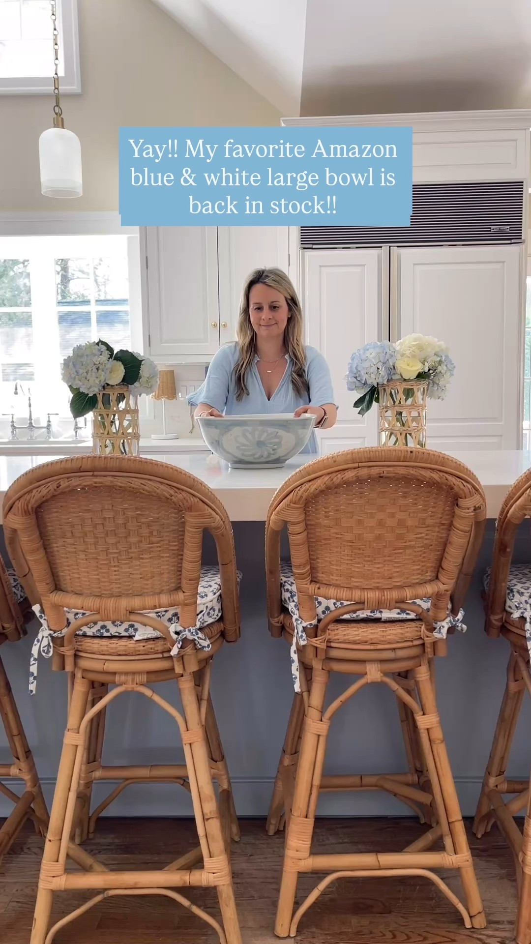 Restock alert on my favorite amazon large blue & white bowl!! I use this all over our kitchen, it’s such a beautiful piece that looks so authentic!! 🤍

P.s. counter stool cushions were a HomeGoods find and sadly sold out online!

#LTKHome