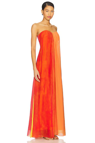 Sunset Stripe Strapless Dress in Coral Multi | Revolve Clothing (Global)