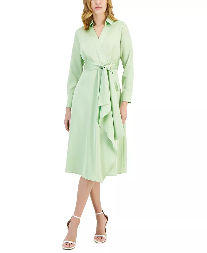 Tahari ASL Women's Faux-Wrap Long-Sleeve Midi Dress - Macy's | Macy's