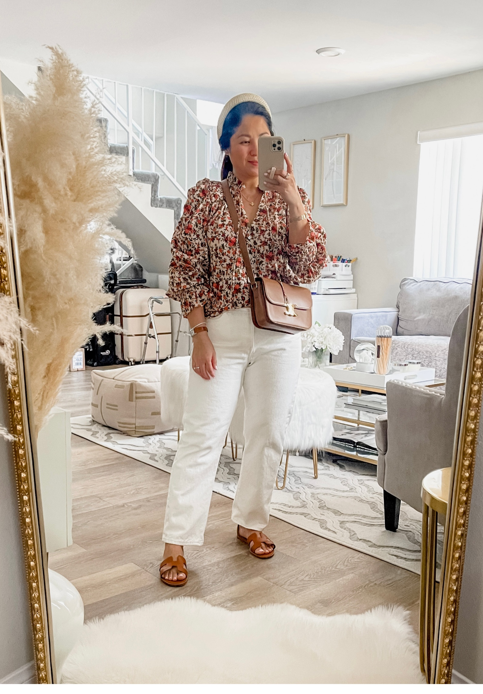 Free people floral top in medium 

Levis white wedgie denim in size 31 inseam 26

Celine triomphe in medium 

#LTKstyletip