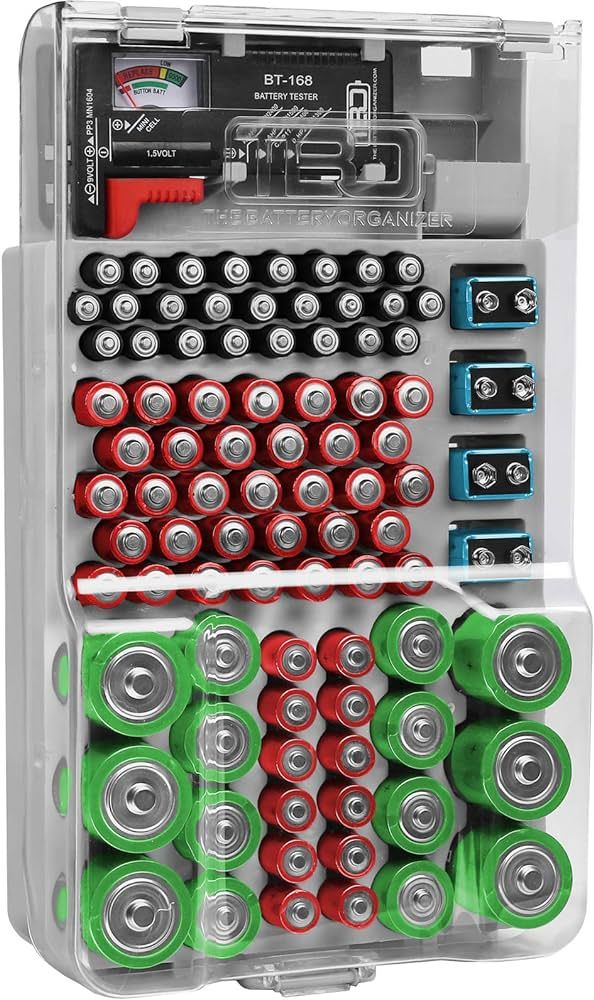THE BATTERY ORGANISER and Tester with Cover, Storage Case, Holds 93 Batteries of Various Sizes, I... | Amazon (US)
