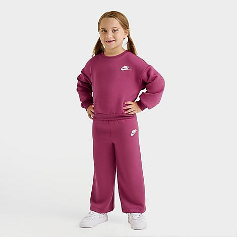 Nike Girls Toddler Crewneck Sweatshirt and Wide Leg Pants Set in Sweet Beet Size: 4T | JD Sports (US)