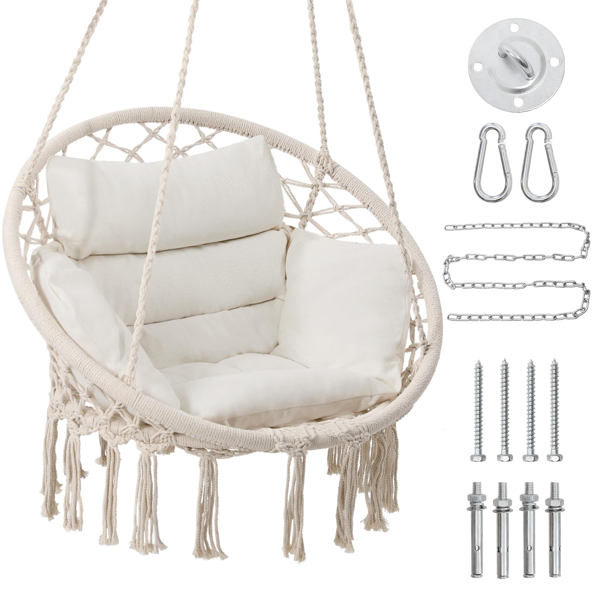 Macrame Hammock Hanging Swinging Chair with Medium Cushion, Perfect for Bedroom, Porch, Adults, B... | Amazon (US)