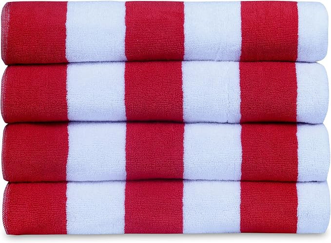 Calementine Sea Red Cabana Cotton Beach Towels Set of 4 Large | Amazon (US)