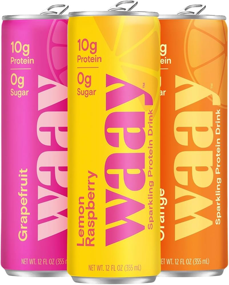 WAAY Sparkling Clear Protein Drink, Variety Pack, 12 fl oz Can, 10g Protein, 0g Sugar, 45 Calorie... | Amazon (US)
