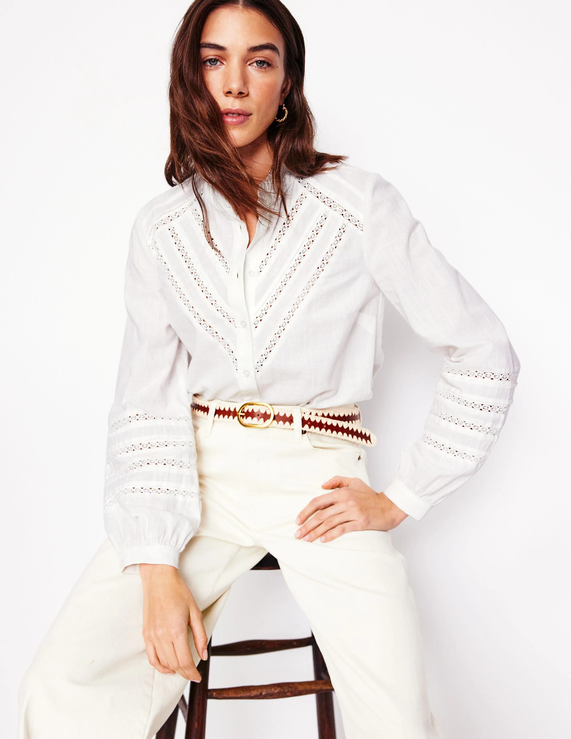 Lace Trim Cotton Blouse-White | Boden UK