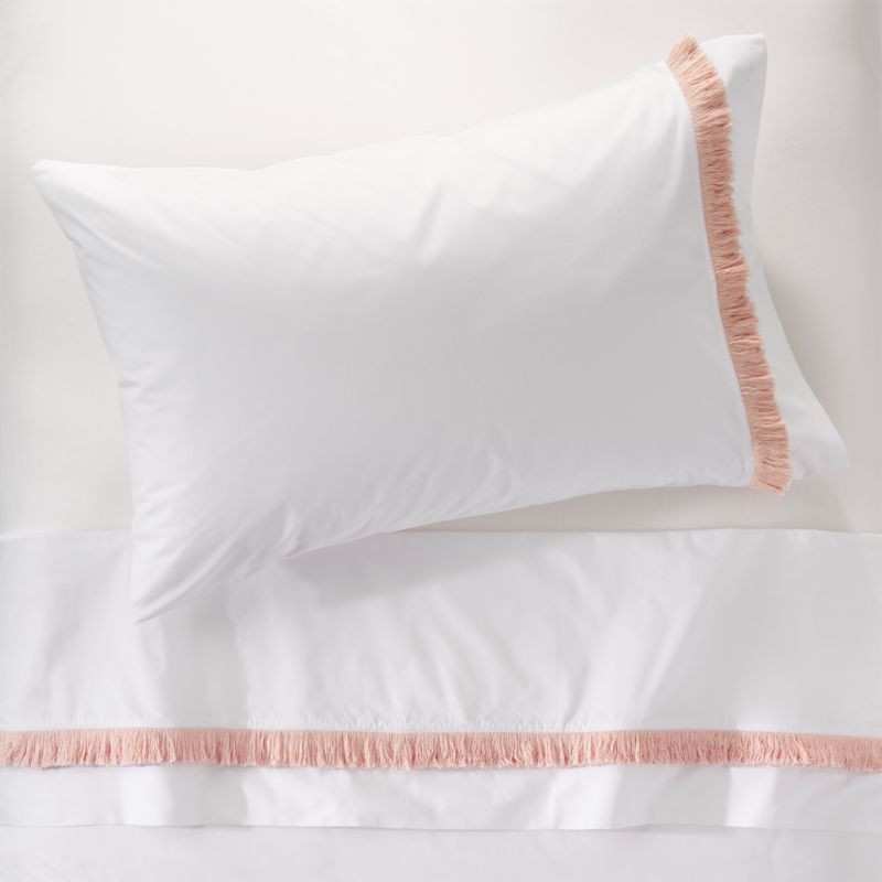 Genevieve Gorder Organic Pink Tassel Twin Sheet Set | Crate & Barrel