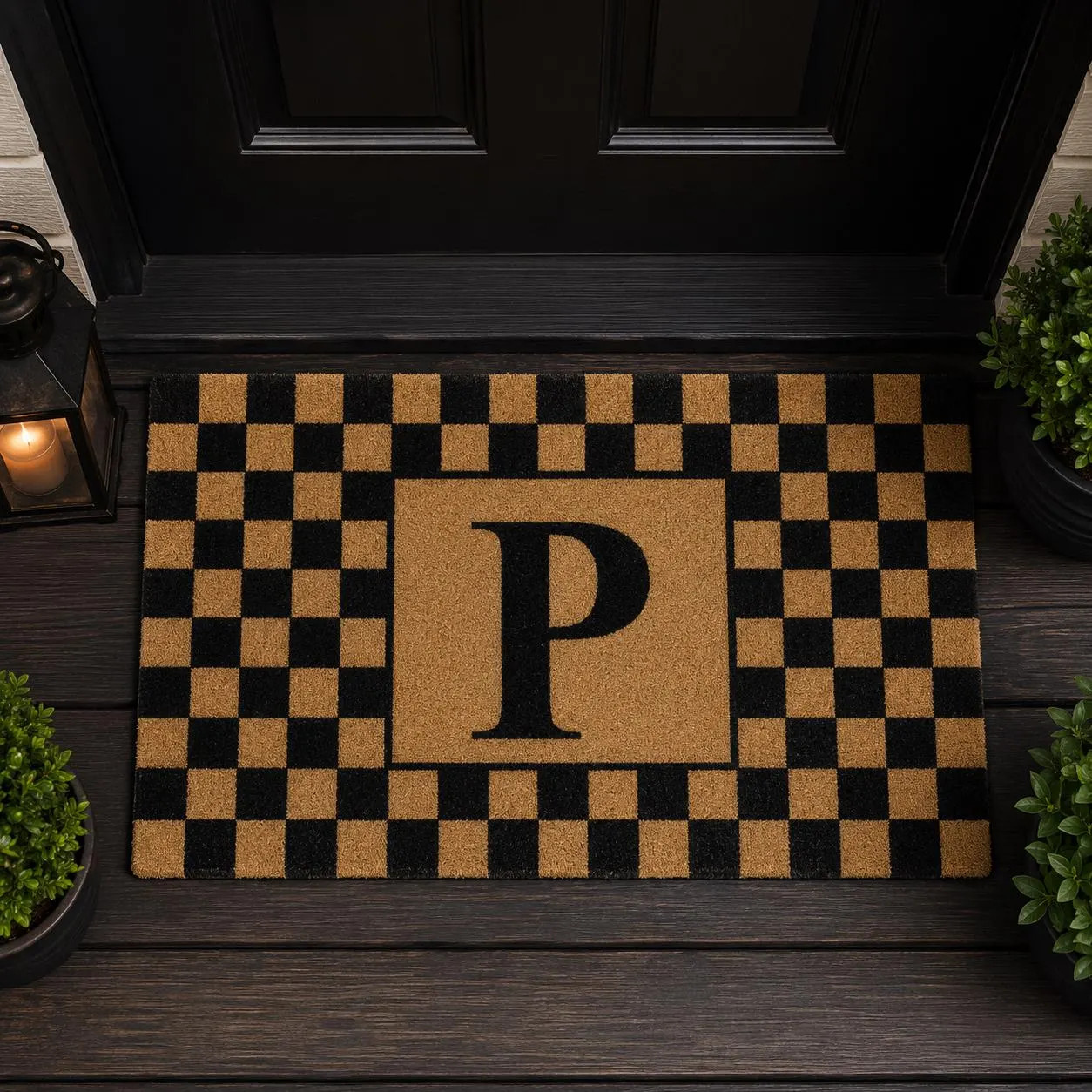 Custom Monogram Doormat, Personalized Initial Welcome Mat, Checkered Coir Door Mat, Housewarming Gift | Etsy (Global)