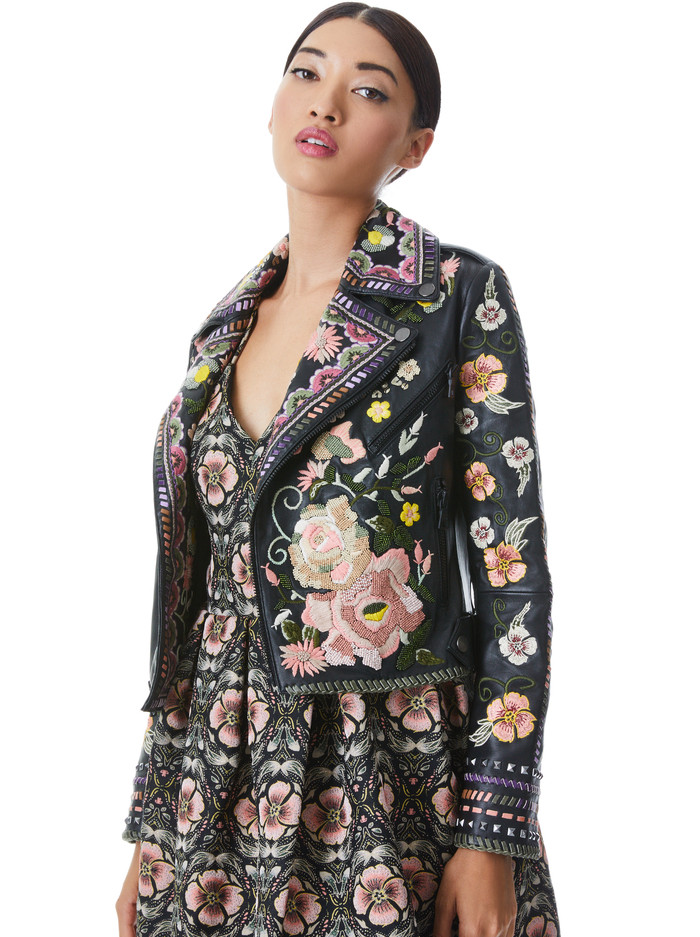 CODY EMBROIDERED LEATHER JACKET | Alice + Olivia