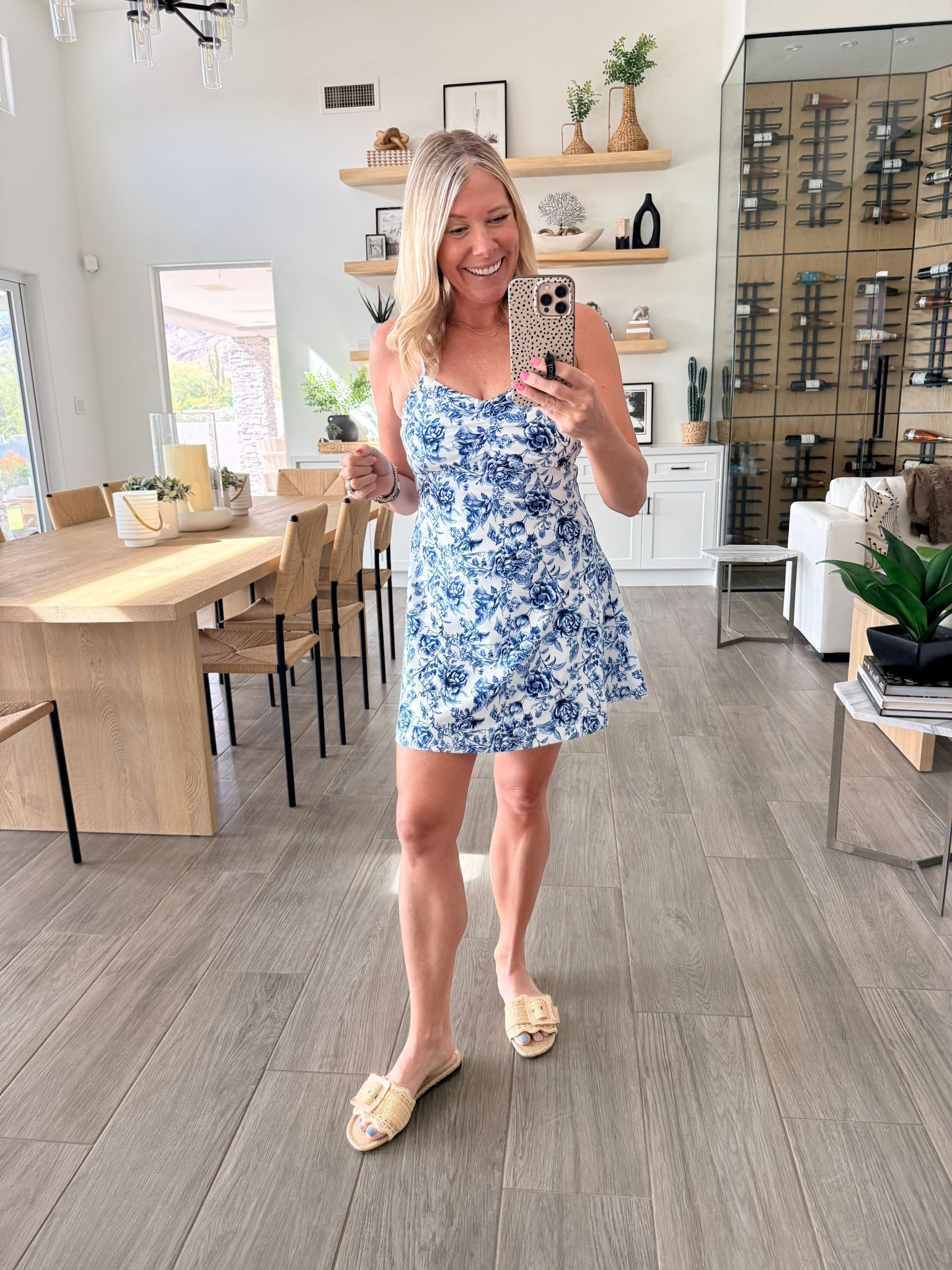 Blue floral printed active dress with straw sandals. Size small dress. Sandals tts 

#LTKOver40 #LTKootd #LTKmomlife